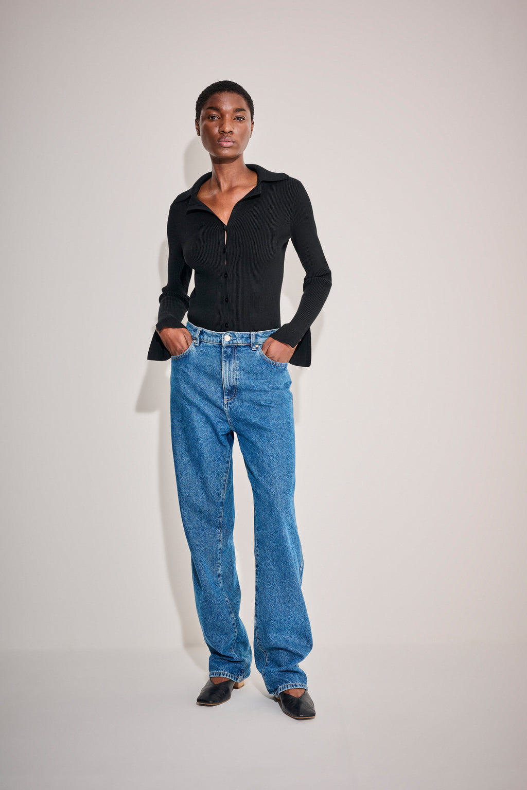 Theory Black Top with Split Sleeve Detail