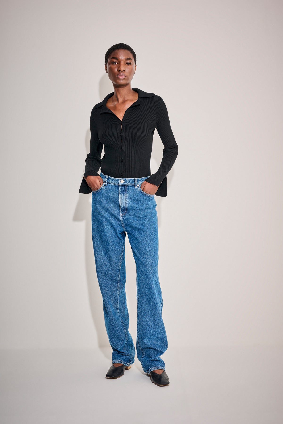 Theory Black Top with Split Sleeve Detail