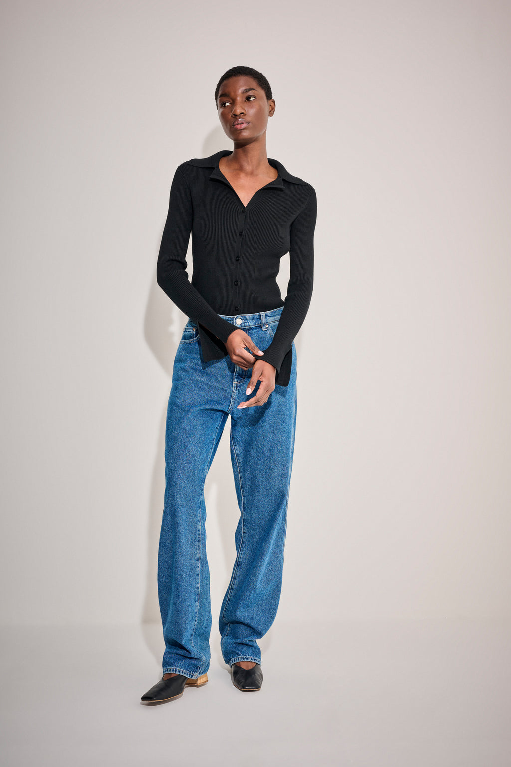 Theory Black Top with Split Sleeve Detail
