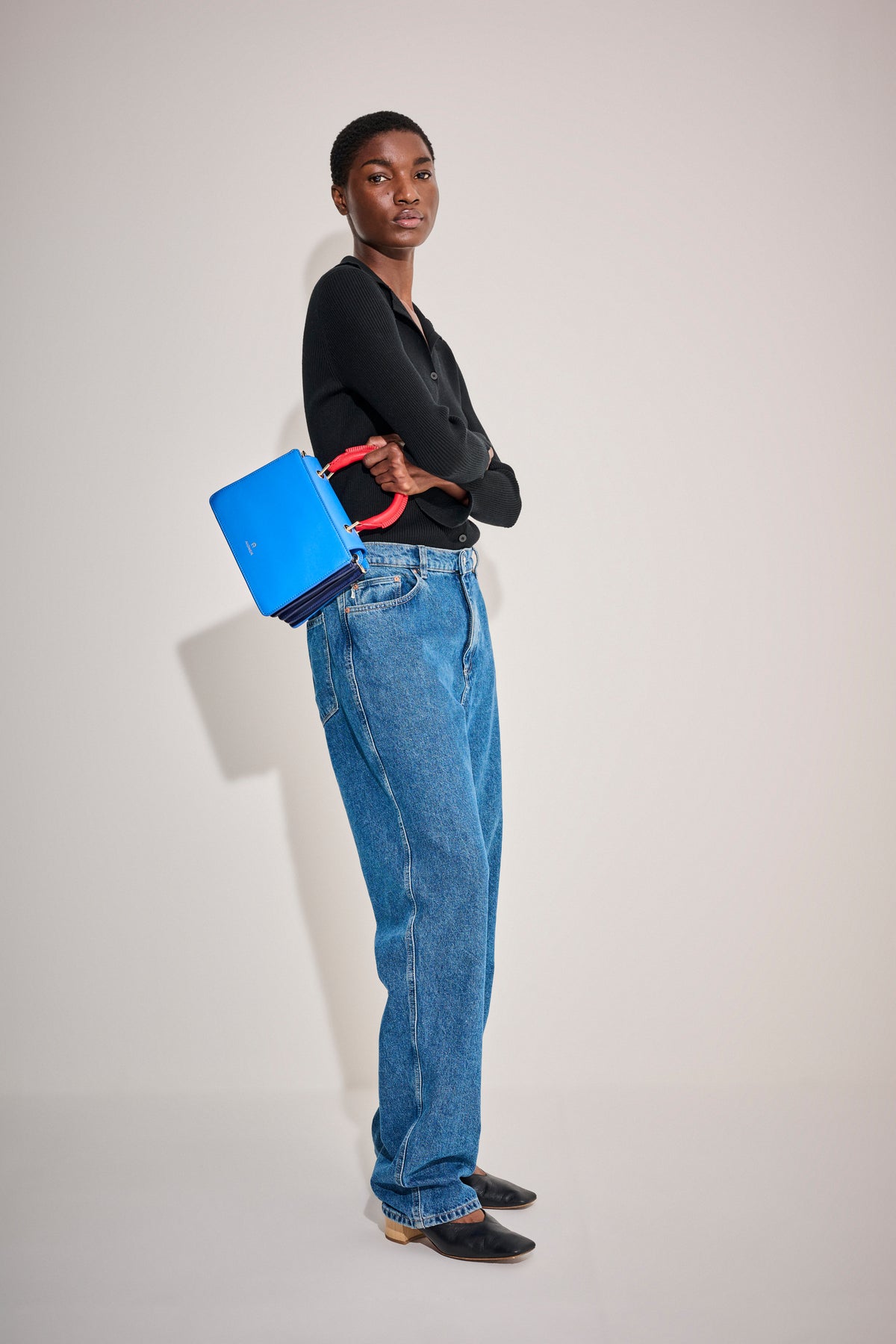 Theory Black Top with Split Sleeve Detail