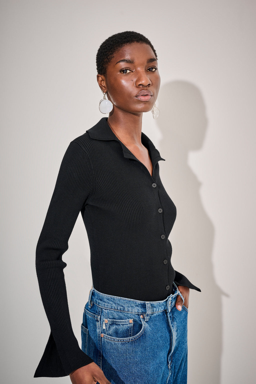 Theory Black Top with Split Sleeve Detail