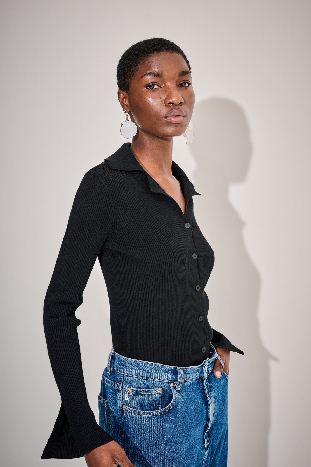 Theory Black Top with Split Sleeve Detail