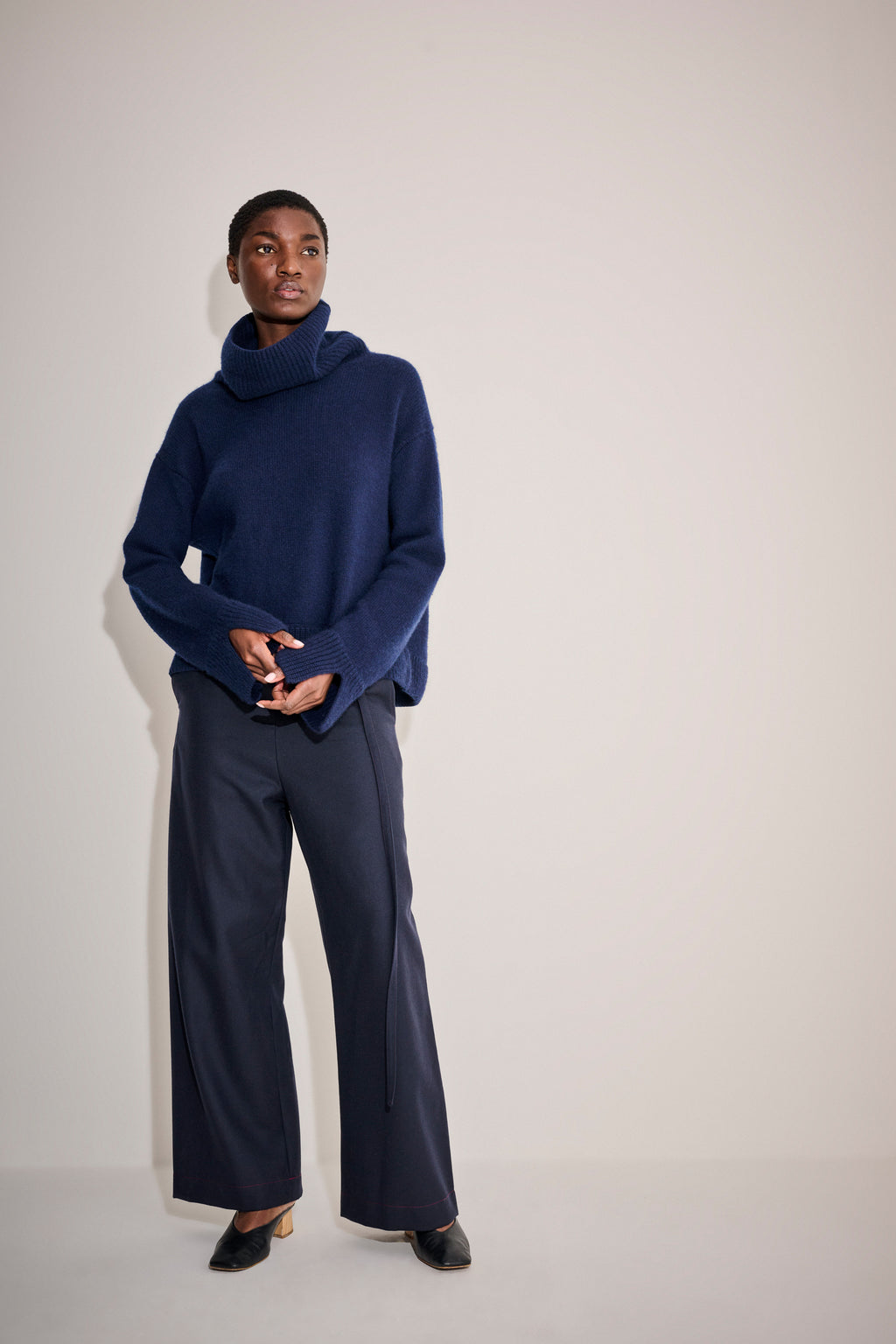 Arch4 Navy Blue Cashmere Funnel Neck Jumper