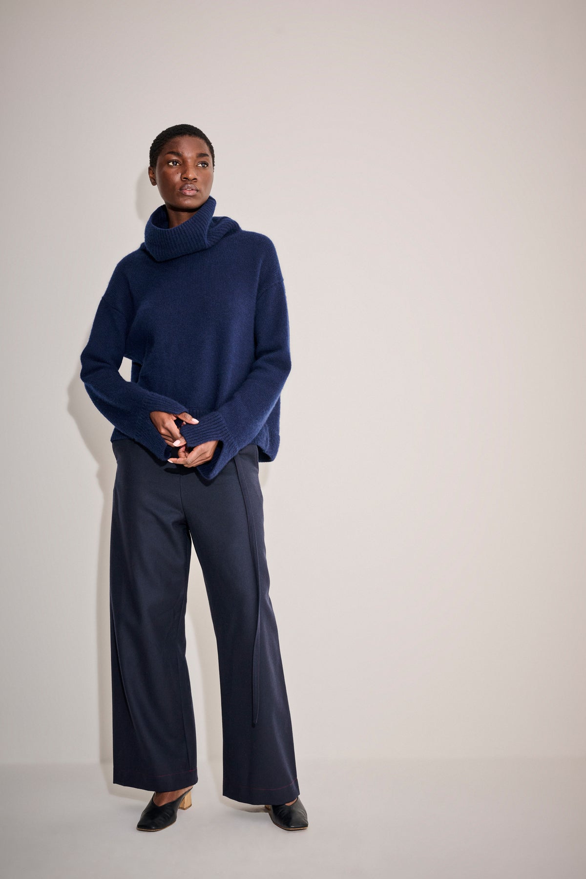 Arch4 Navy Blue Cashmere Funnel Neck Jumper