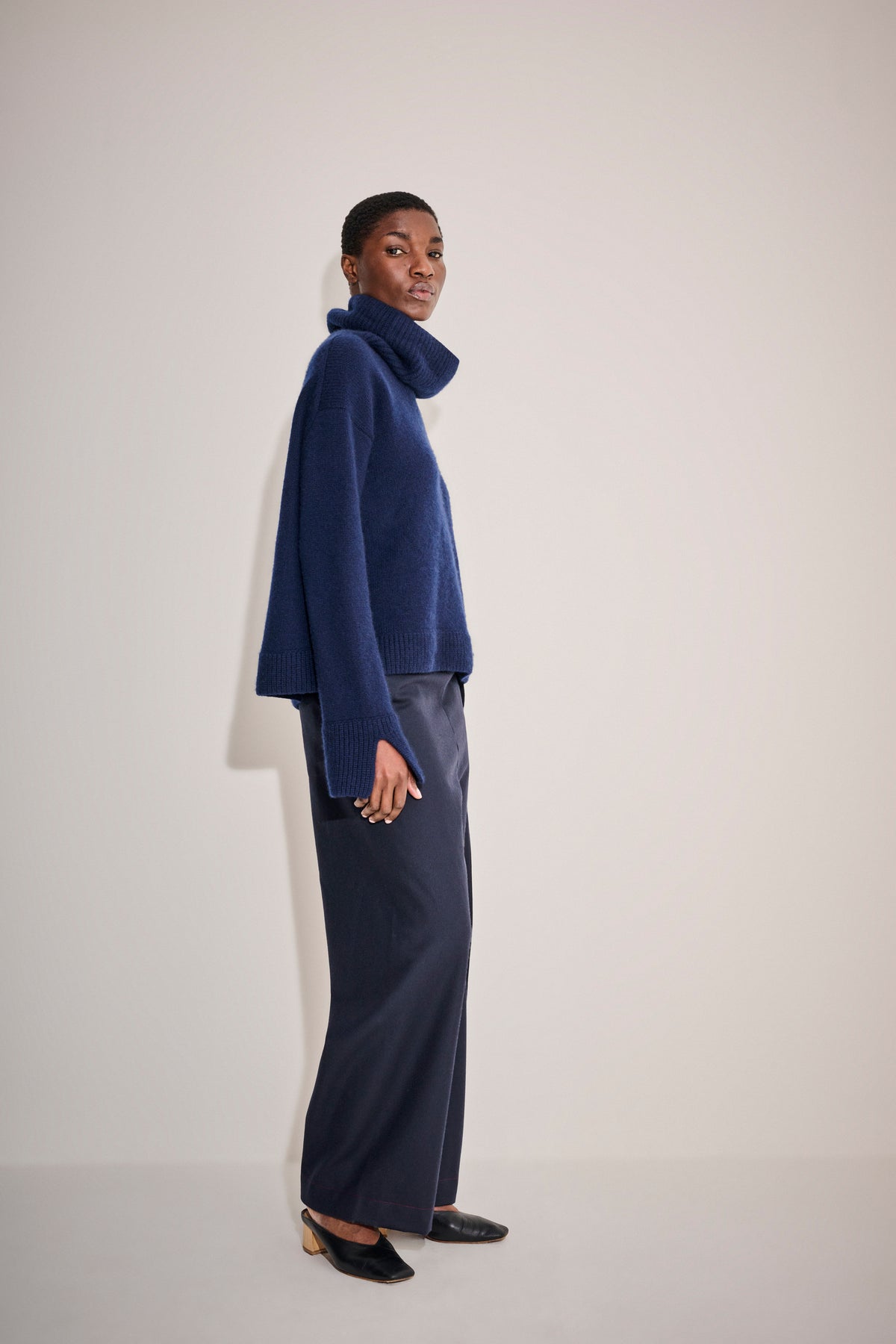 Arch4 Navy Blue Cashmere Funnel Neck Jumper