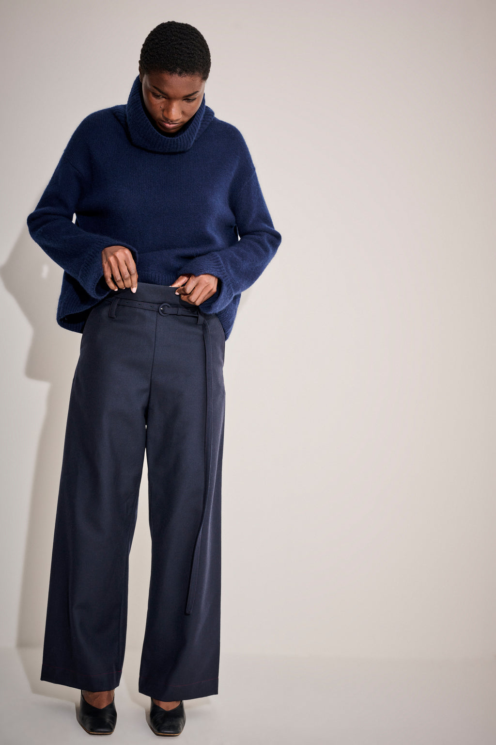 Arch4 Navy Blue Cashmere Funnel Neck Jumper