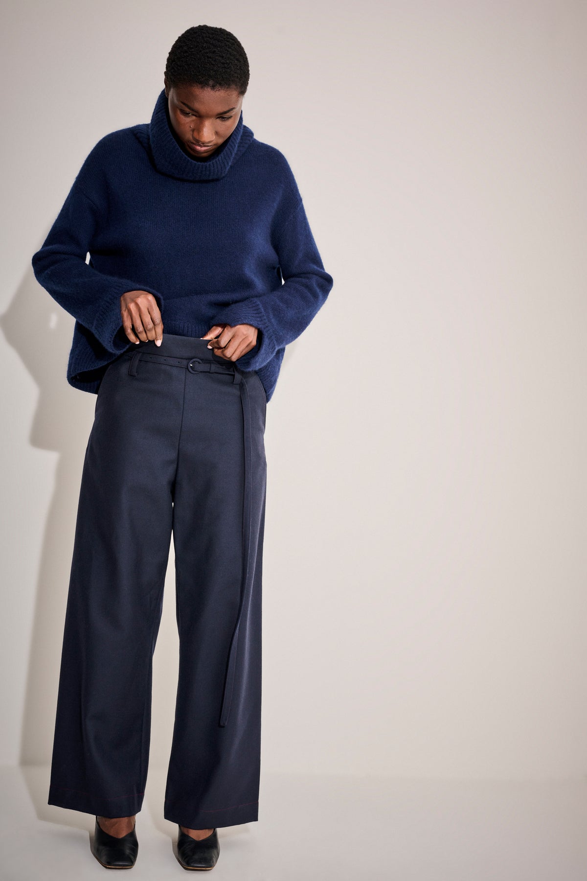 Arch4 Navy Blue Cashmere Funnel Neck Jumper