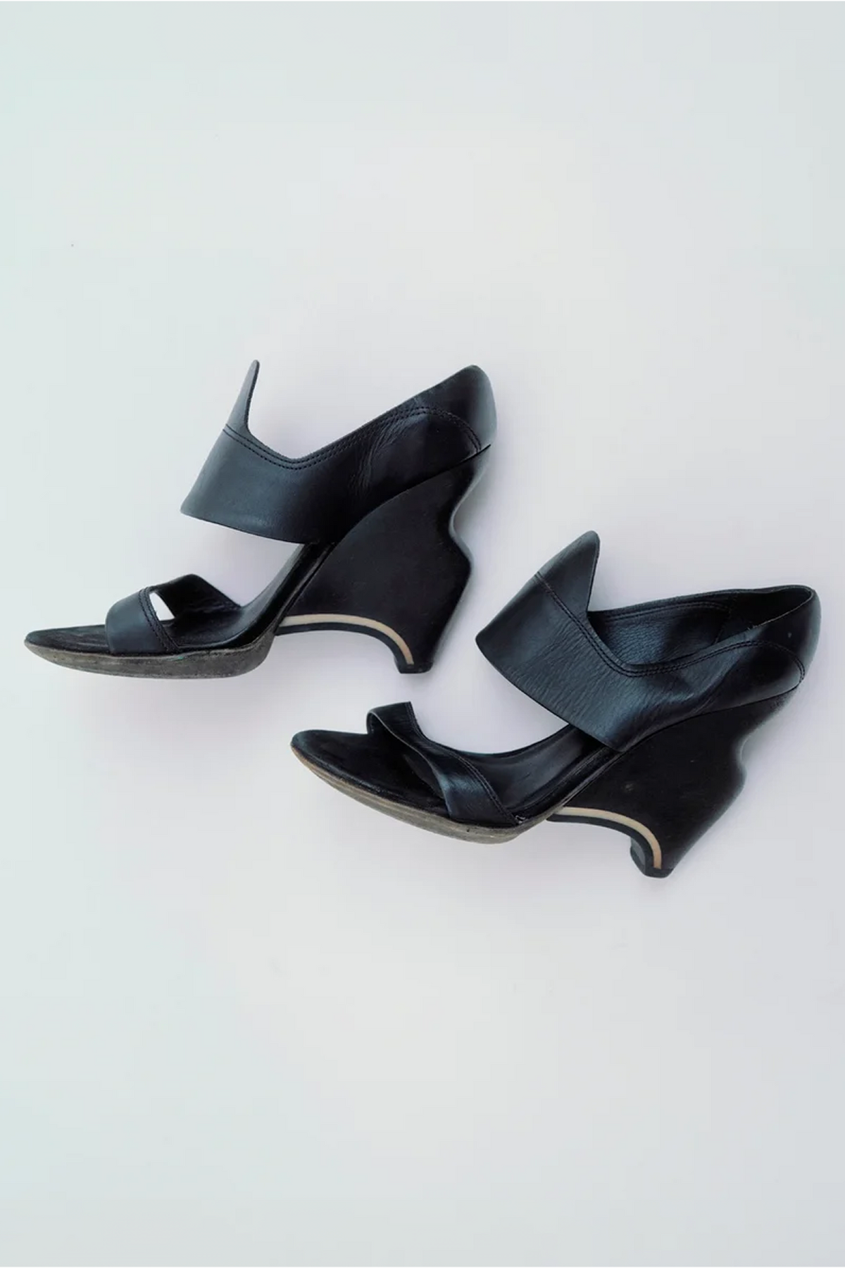 Vintage Black Leather Open Toe Mules
